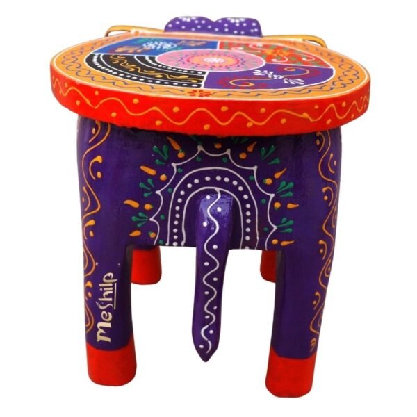 Hand Embossed Multicolored Decorative Elephant Stool