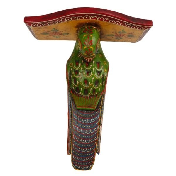 Multi Color Hand Embossed Parrot Bird Wooden Wall Shelf