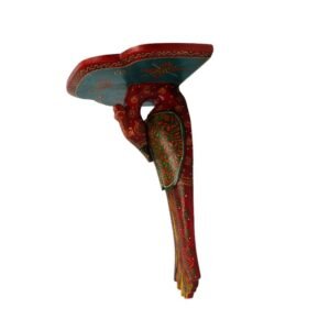 Multi Color Hand Embossed Peacock Bird Wooden Wall Shelf
