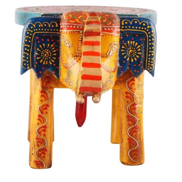Hand Embossed Multicolored Decorative Elephant Stool