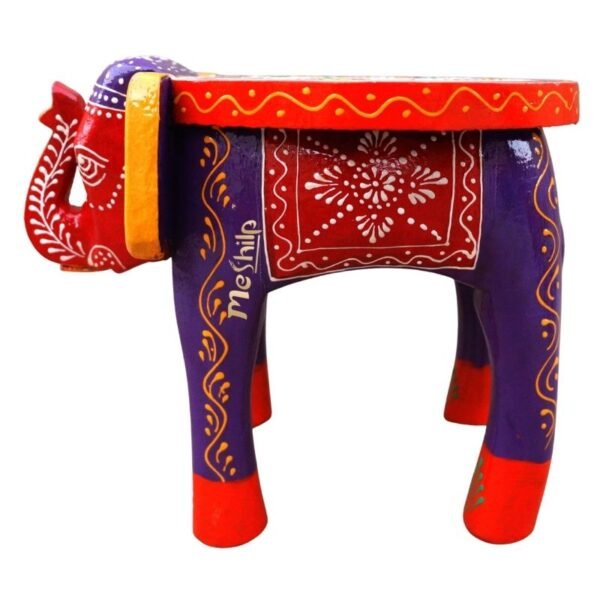 Hand Embossed Multicolored Decorative Elephant Stool