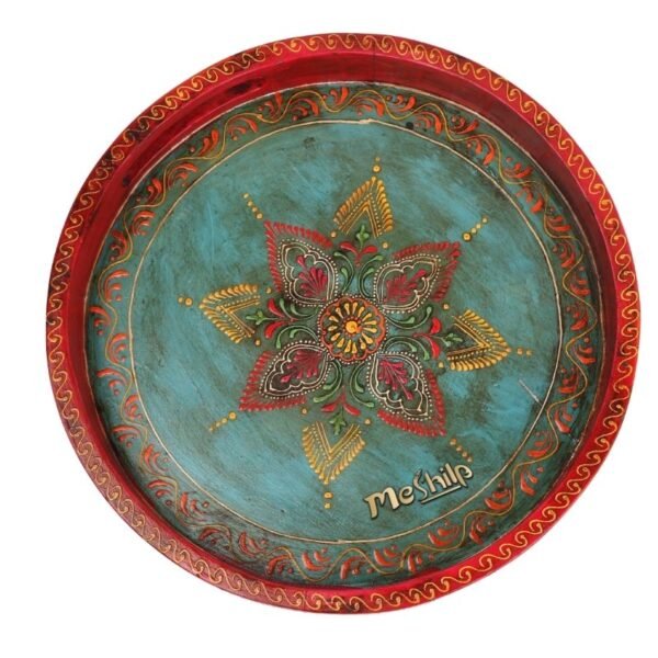 Mango Wood Multicolored Round Serving Tray