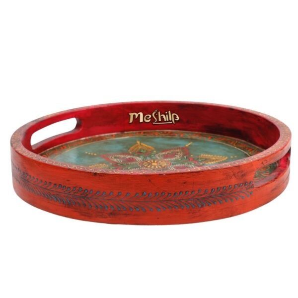 Mango Wood Multicolored Round Serving Tray