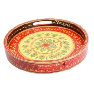 Mango Wood Multicolored Round Serving Tray