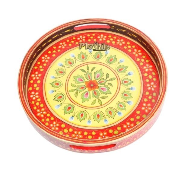 Mango Wood Multicolored Round Serving Tray