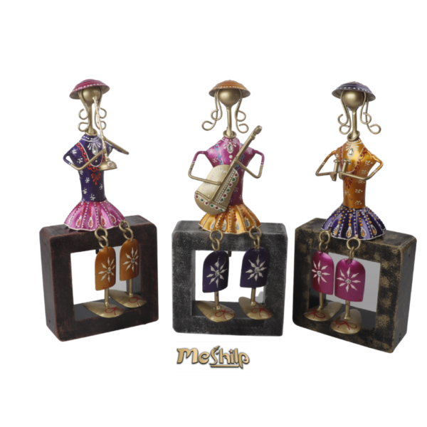 Iron Multi Color Decorative Leady Musician Show piece for home,Office  Decor,  Set of 3 With Wooden Stand